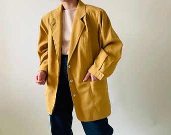 vintage fine wool mix oversized blazer, mustard yellow blazer