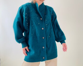 Fuzzy Green Cardigan - Etsy