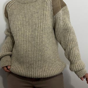 Vintage Pure New Wool Sweater, British Shooting Jumper, Suede Elbow Patch Knit