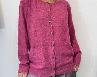 fine wool pink cardigan/ merino wool jumper