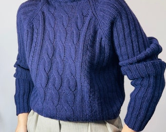 soft wool cashmere purple turtleneck/ cashmere jumper/ cable knit purple wool turtleneck