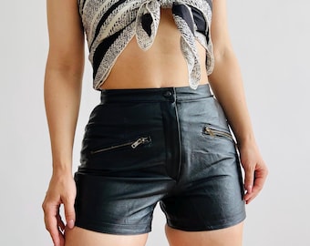 Vintage Real Leather Shorts in Black for Women | Size XS | 1980s