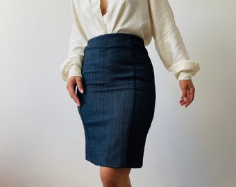 Hugo Boss fine wool mix navy pencil skirt