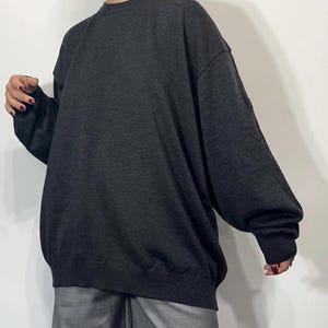 Vintage unisex charcoal grey oversized merino wool sweater – minimalist slouchy pullover for tall size XL