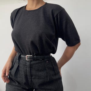 Vintage Italian Merino Wool Knit Tee – Short Sleeve Soft Wool T-Shirt – Size M