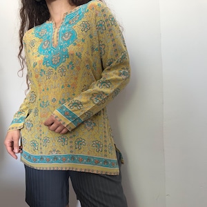 Vintage silk tunic with oriental print – Boho style – Size M