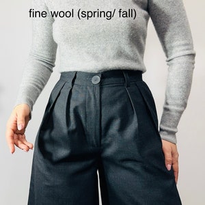 Pantalon taille haute en laine, lin et coton/ Laine, marron, beige crème pantalon large/ pantalon en laine/ pantalon à plis/ pantalon de costume noir image 7