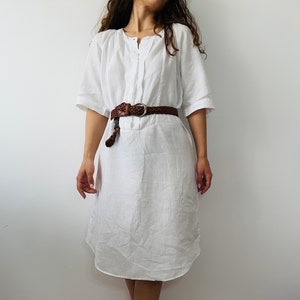 linen white tunic dress, line shirt dress image 1