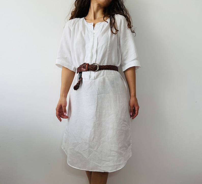 linen white tunic dress, line shirt dress image 1