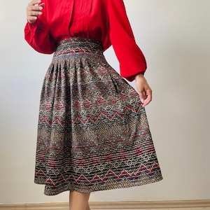vintage pure extrafine wool pleated midi skirt in earth tones