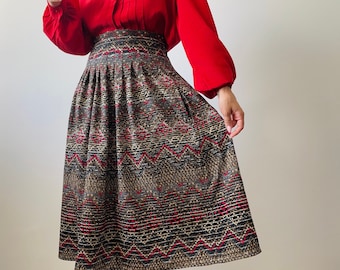 vintage pure extrafine wool pleated midi skirt in earth tones