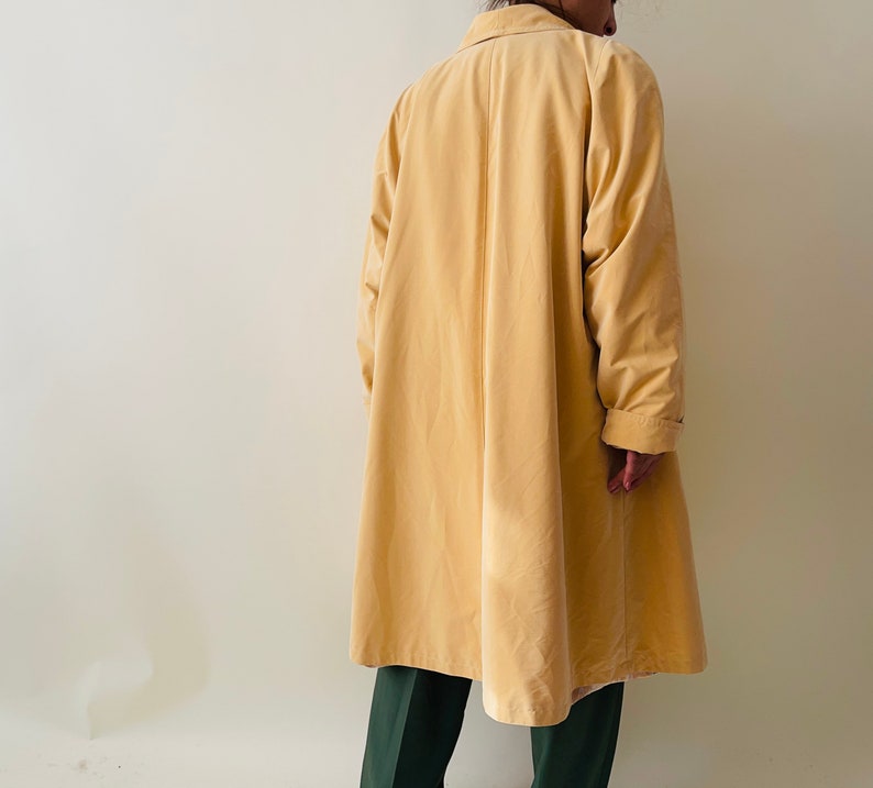 vintage light yellow oversized trench coat, minimalist spring coat image 6