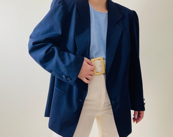 vintage fine wool mix blue navy oversized blazer