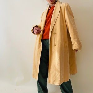 vintage light yellow oversized trench coat, minimalist spring coat image 1