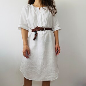 linen white tunic dress, line shirt dress image 3