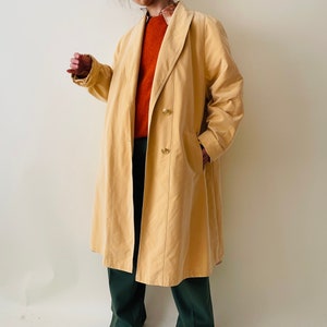 vintage light yellow oversized trench coat, minimalist spring coat image 5