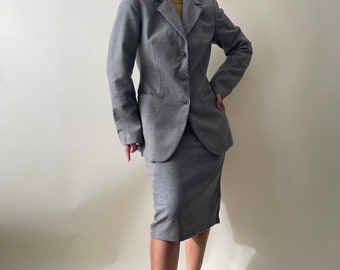 Vintage fits wool grey skirt set, wool skirt set (single breasted blazer, midi pencil skirt), office set