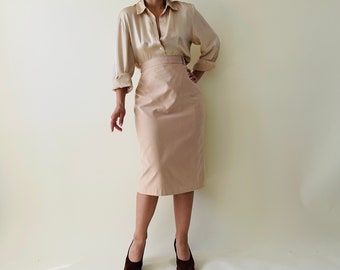 vintage cream pencil skirt, office skirt