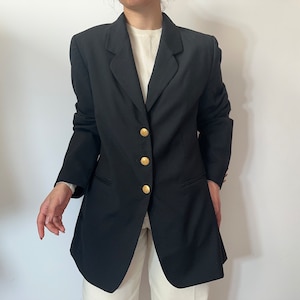 Vintage black pure wool blazer with gold buttons, size L
