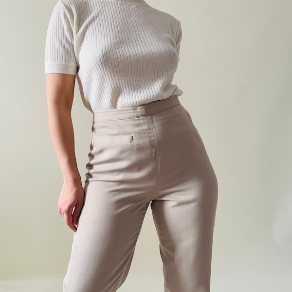 vintage beige straight leg high waisted trousers