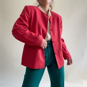 Blazer vintage in misto lana rossa – giacca monopetto minimalista – taglia M
