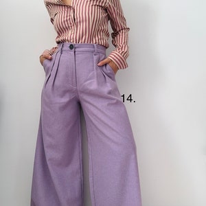Pantalon taille haute en laine, lin et coton/ Laine, marron, beige crème pantalon large/ pantalon en laine/ pantalon à plis/ pantalon de costume noir image 4