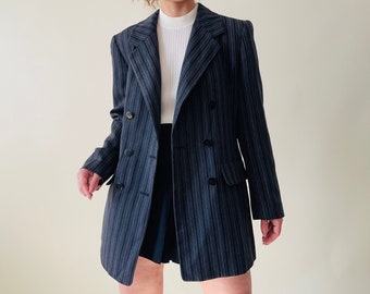 vintage fine wool mix black double breasted blazer, striped blazer