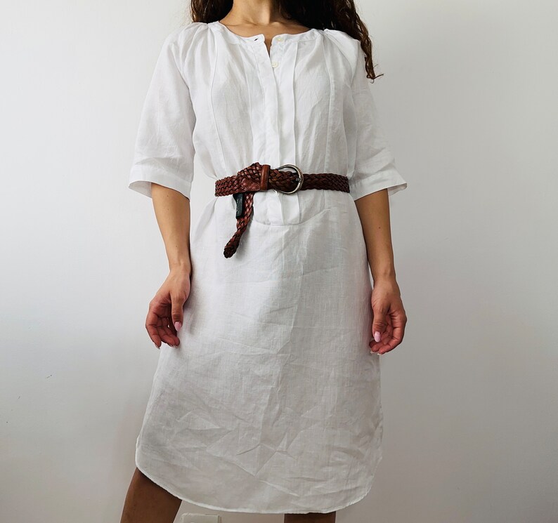 linen white tunic dress, line shirt dress image 6