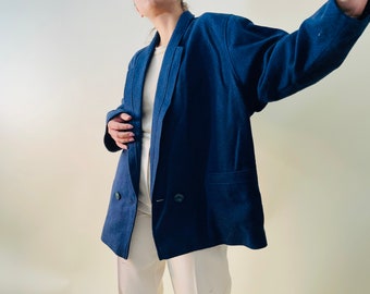 vintage wool oversized blazer, blue navy wool jacket