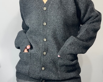 thick wool grey cardigan/ wool jumper/ grey wool sweater