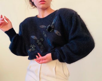 vintage fuzzy angora black oversized jumper