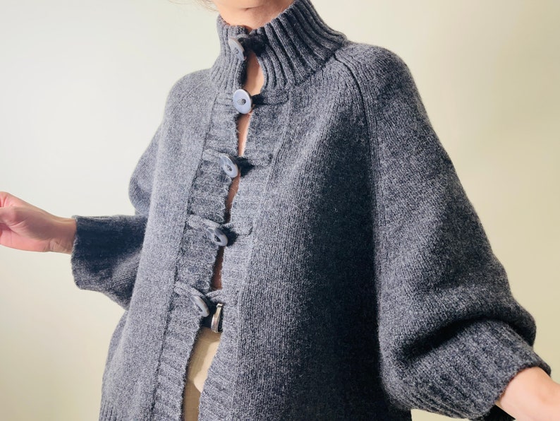 vintage pure wool grey oversized cardigan, wool cape image 2