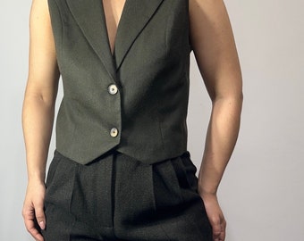 costum made wool cotton or linen cropped vest,  wool cream green lilac and brown suit vest