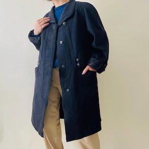 Vintage dunkelgrauer oversized Wollmantel / minimalistischer Wollmantel im 80er Jahre Stil passt S-M