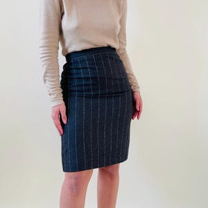 Vintage dark grey pinstripe wool pencil skirt – high-waisted retro skirt – size XS