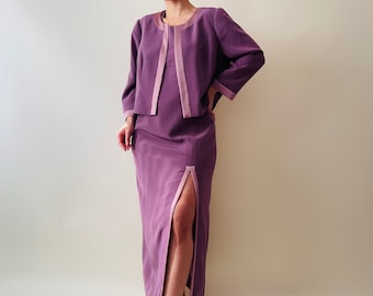 vintage lilac evening dress set, minimalist maxi dress