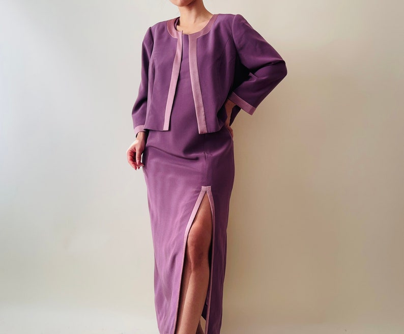 vintage lilac evening dress set, minimalist maxi dress image 1