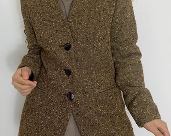 Vintage speckled wool blend blazer S | minimalist brown tailored jacket