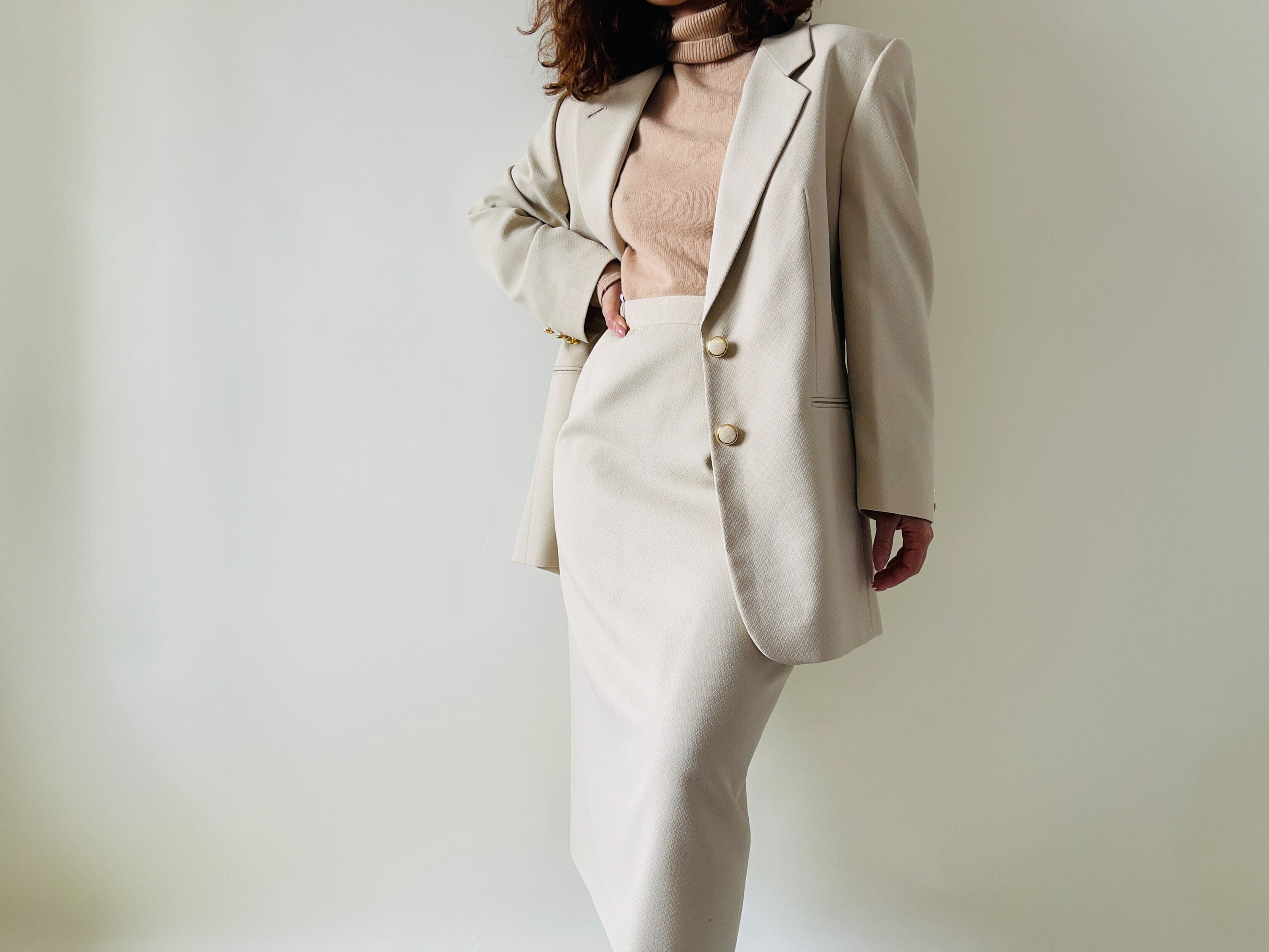 Vintage Cream Skirt Suit Single 