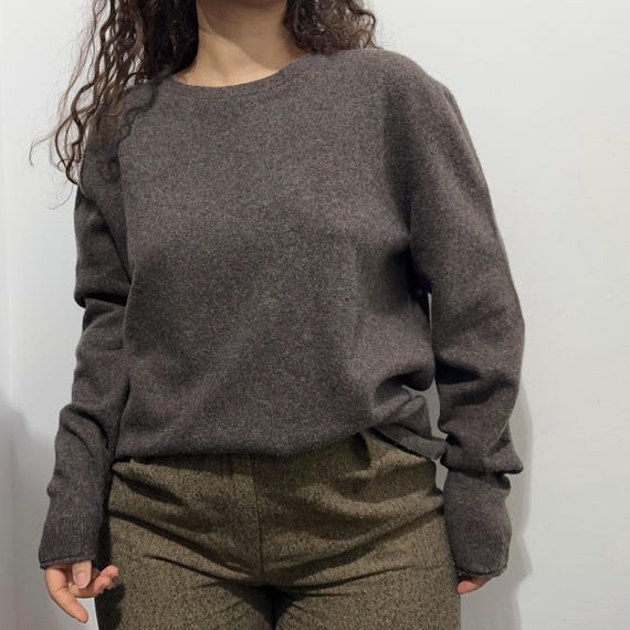 Vintage Brown Wool Blend Sweater Size L – Minimalist Knit – Classic Long Sleeve Jumper