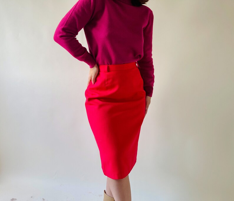 Vintage Red Pencil Skirt, Midi Office Skirt Etsy