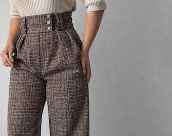 High Waist Pleated Wool Trousers – Straight Leg Tailored Pants, Made to Order