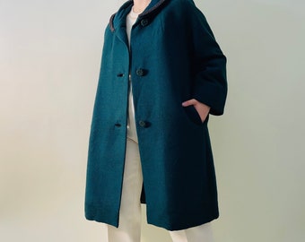 vintage wool emerald green oversized coat, A line minimalist coat