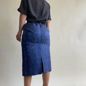 vintage blue silk pencil skirt image 3