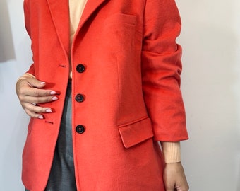 Vintage Salmon Pink Angora Wool Blazer, Tailored Jacket (M–L)