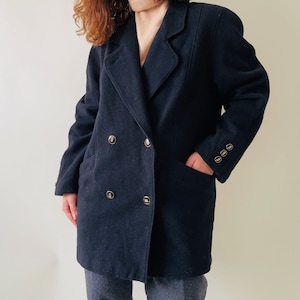 vintage black wool double breasted coat, minimalist coat