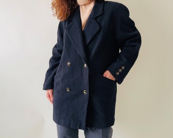 vintage black wool double breasted coat, minimalist coat