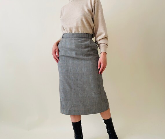 Vintage Fine Wool Pencil Skirt Plaid Midi Office Skirt Etsy Canada