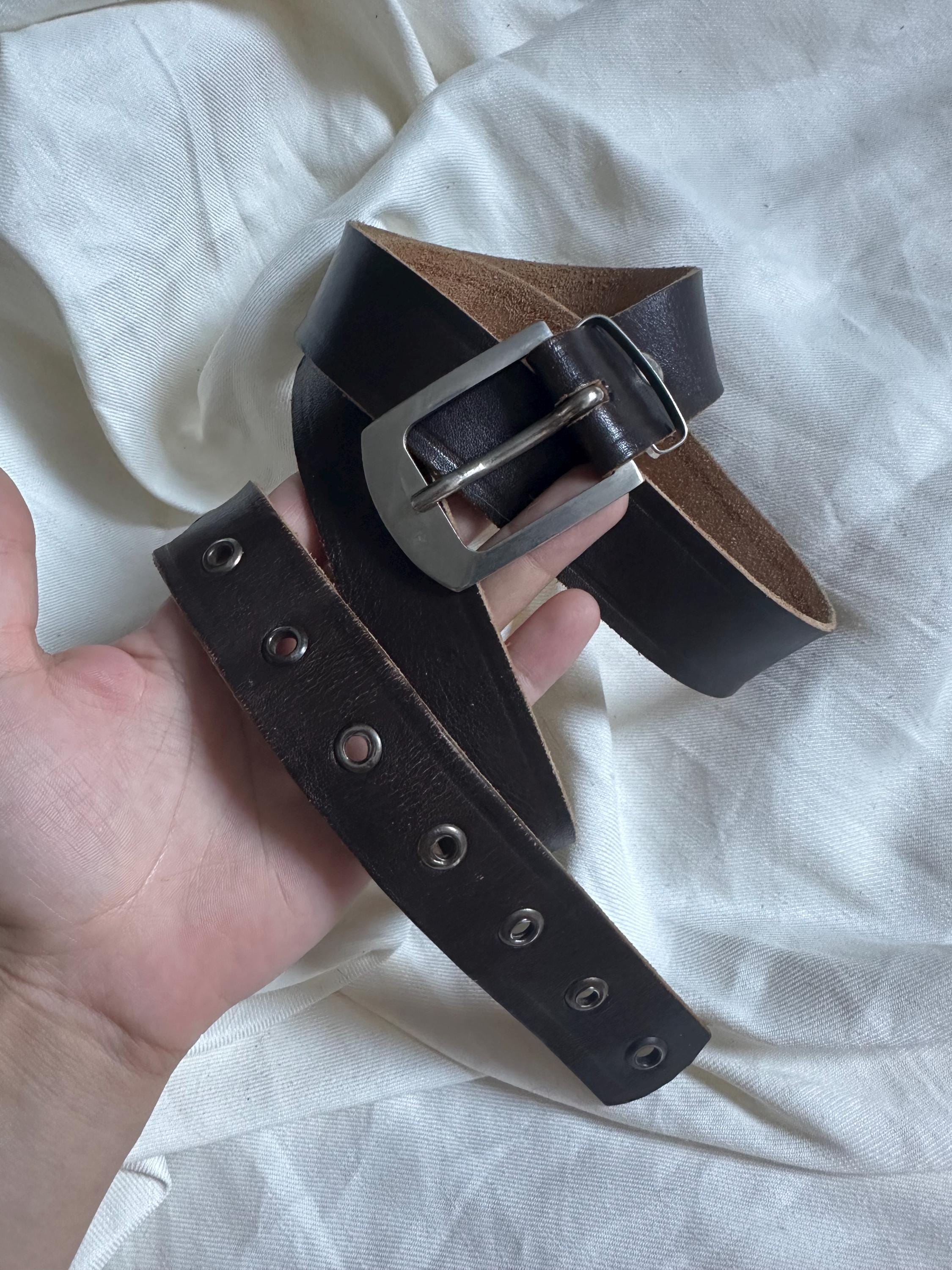 Vintage Deep Brown Bonded Top Genuine Leather Grommet Belt Size S Brown Grommet Belt - Etsy main image 4