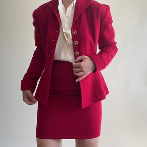 vintage Wool red suit/ mini skirt/ form fitted blazer/ skirt suit image 6